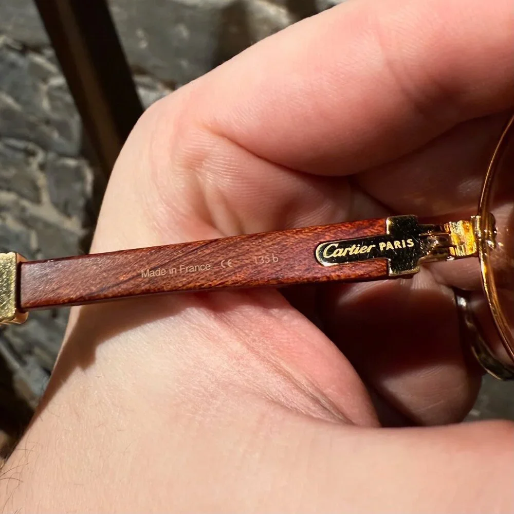 Must de Cartier Vintage Giverny Gold Plated Round Bubinga Wood Sunglasses - Picture 8 of 16